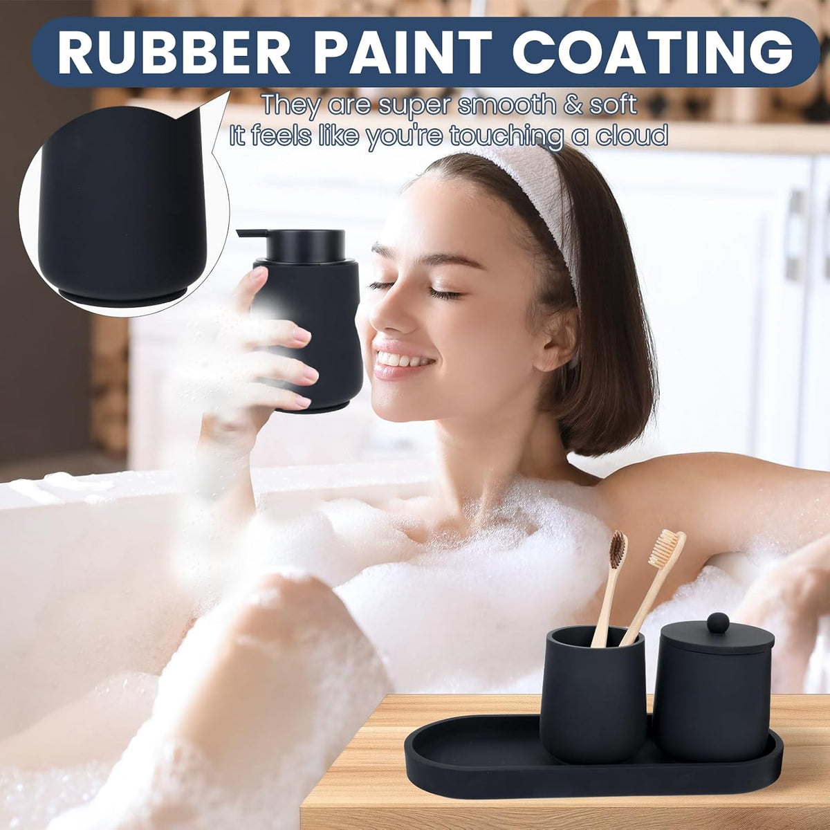 Black Bathroom Accessories Set - 4 Pcs Bathroom Accessory Sets with