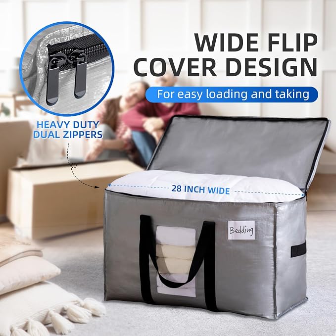 TAILI Extra Large Moving Bags, 8 Pack Silver Heavy Duty Totes - Image 3