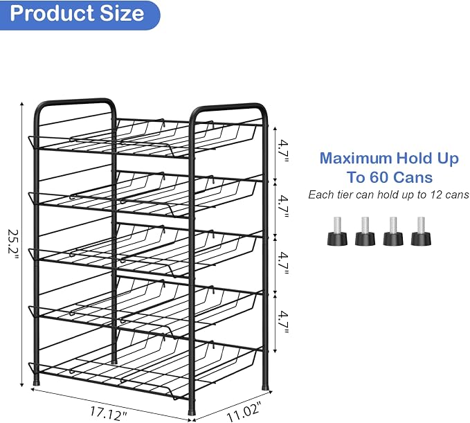 Vrisa 5 Tier Can Organizer for Pantry Can Holders 60 Cans Rack Canned Goods - Image 2