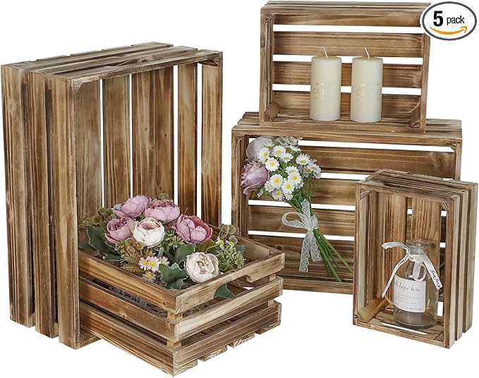 Set of 5 Large Wooden Crates, Nesting Storage Crate by JUMBOHUMBLE