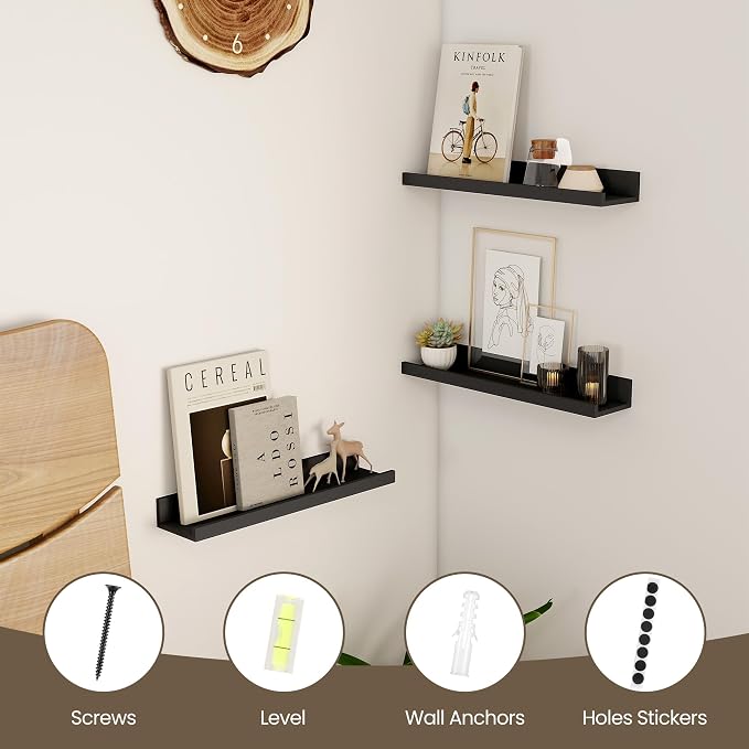 Axeman Black Floating Shelves 16 Inch | Picture Ledge Shelf Set of 2 | Rustic - Image 5