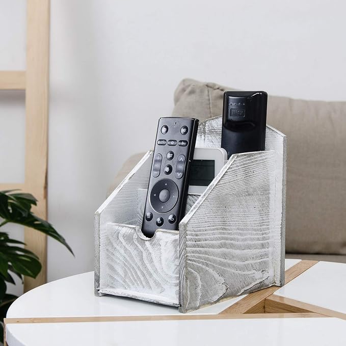 VERGOODR 3 Slot Rustic Wooden Remote Control Frame Media Organizer, Office - Image 5