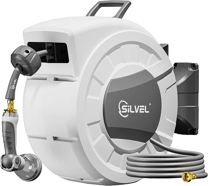 SILVEL Retractable Garden Hose Reel, 1/2 in x 100ft Wall Mount Heavy Duty by SILVEL