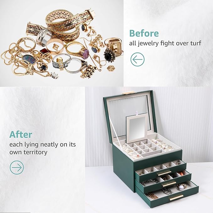 BOOVO Clear Lid Jewelry Box, 4 Layers Jewelry Organizer Large Jewelry Storage - Image 6