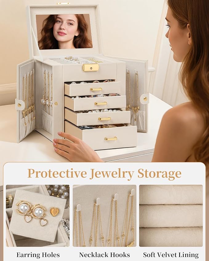 TORIBIO Jewelry Box for Women, Leather Jewelry Organizer - Image 6