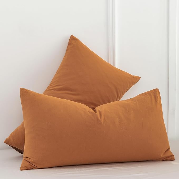 MooMee Bedding Pillowcases Pack of 2 100% Washed Cotton Linen Like Textured - Image 3