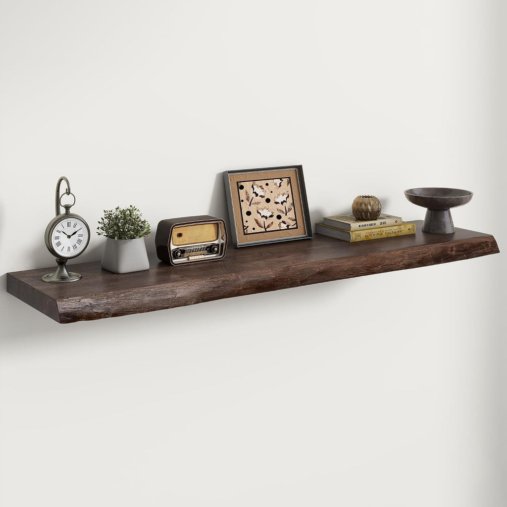 RICHFOCUS Live Edge Elm Floating Shelves - 48" W x 9.3" D Rustic Solid