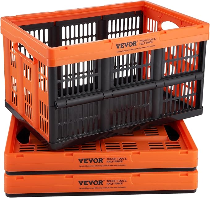 VEVOR 45L Collapsible Milk Crates 3 Packs, Stackable Storage Baskets by VEVOR