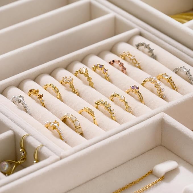 Velvet Jewelry Drawer Organizer Trays – Beige Stackable Jewelry Storage Inserts - Image 4