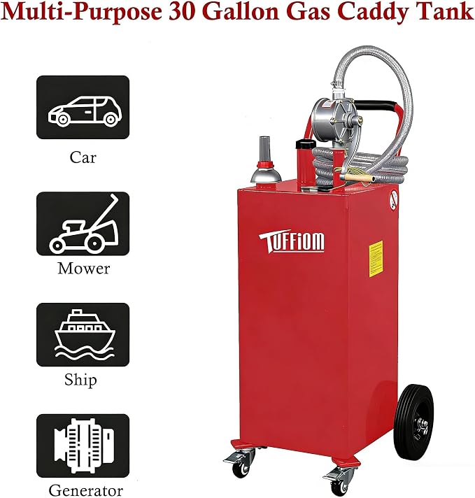 TUFFIOM 30 Gallon Portable Gas Caddy w/Swivel Wheels, Fuel Storage Tank - Image 6