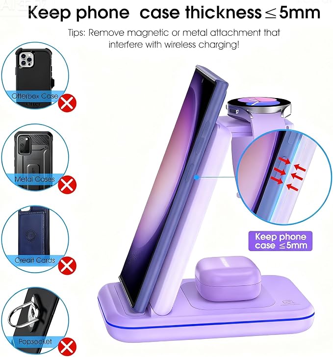 Wireless Charging Station for Samsung/Android, Fast Wireless Watch Charger - Image 7