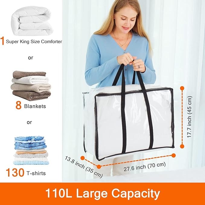 Vieshful 5 Pack Clear Comforter Storage Bag, 110L Over-Sized Clothes Storage Bag - Image 2