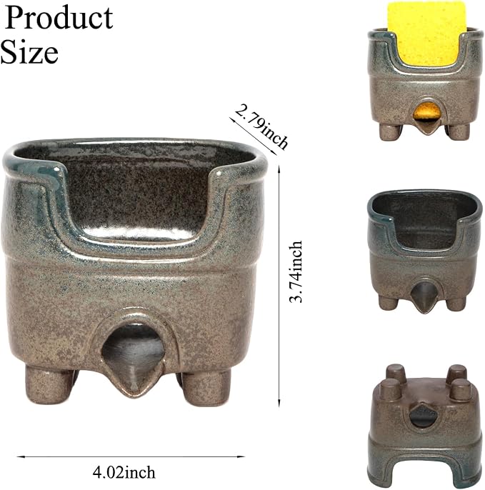 Ceramic Sponge Holder with Drainage, Farmhouse Sink Caddy Organizer, Self - Image 3