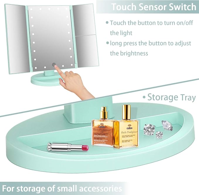 deweisn Tri-Fold Lighted Vanity Tabletop Mount Mirror - Image 5
