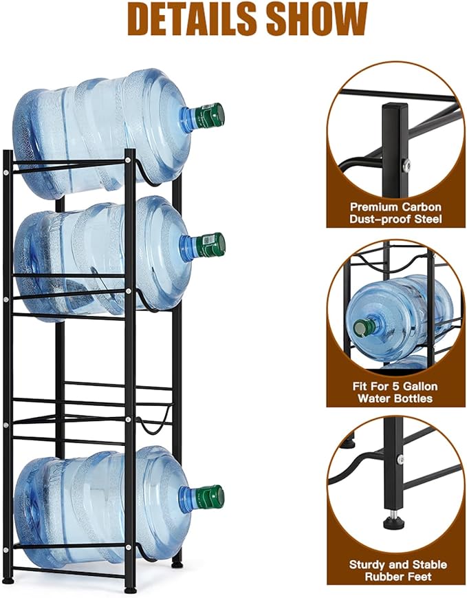 smusei 5 Gallon Water Bottle Holder 4 Tier Water Cooler Jug Stand Storage - Image 4