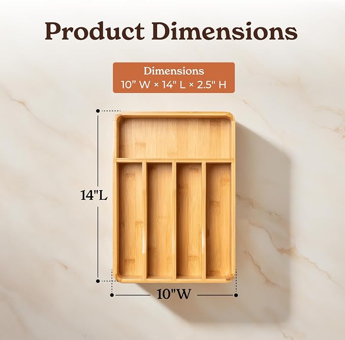 SMIRLY Silverware Drawer Organizer – Bamboo Kitchen Drawer Organizer, - Image 3