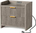 Fluted Nightstand with Charging Station, 23.6" Modern Night Stand with 2 Drawers by SEPTBOT