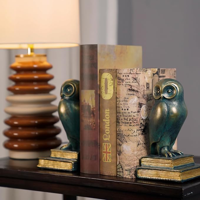 Book Ends for Shelves, Owl Decorative Bookends Bronze Bird Book Stopper Unique - Image 7