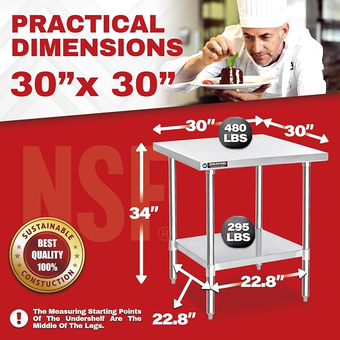 DuraSteel 30x30 Stainless Steel Work Table - Image 6