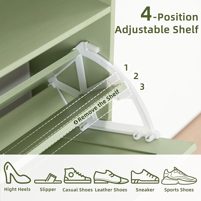 Shoe Storage Cabinet with 2 Flip Drawers, Farmhouse Shoe Organizer with Legs - Image 8