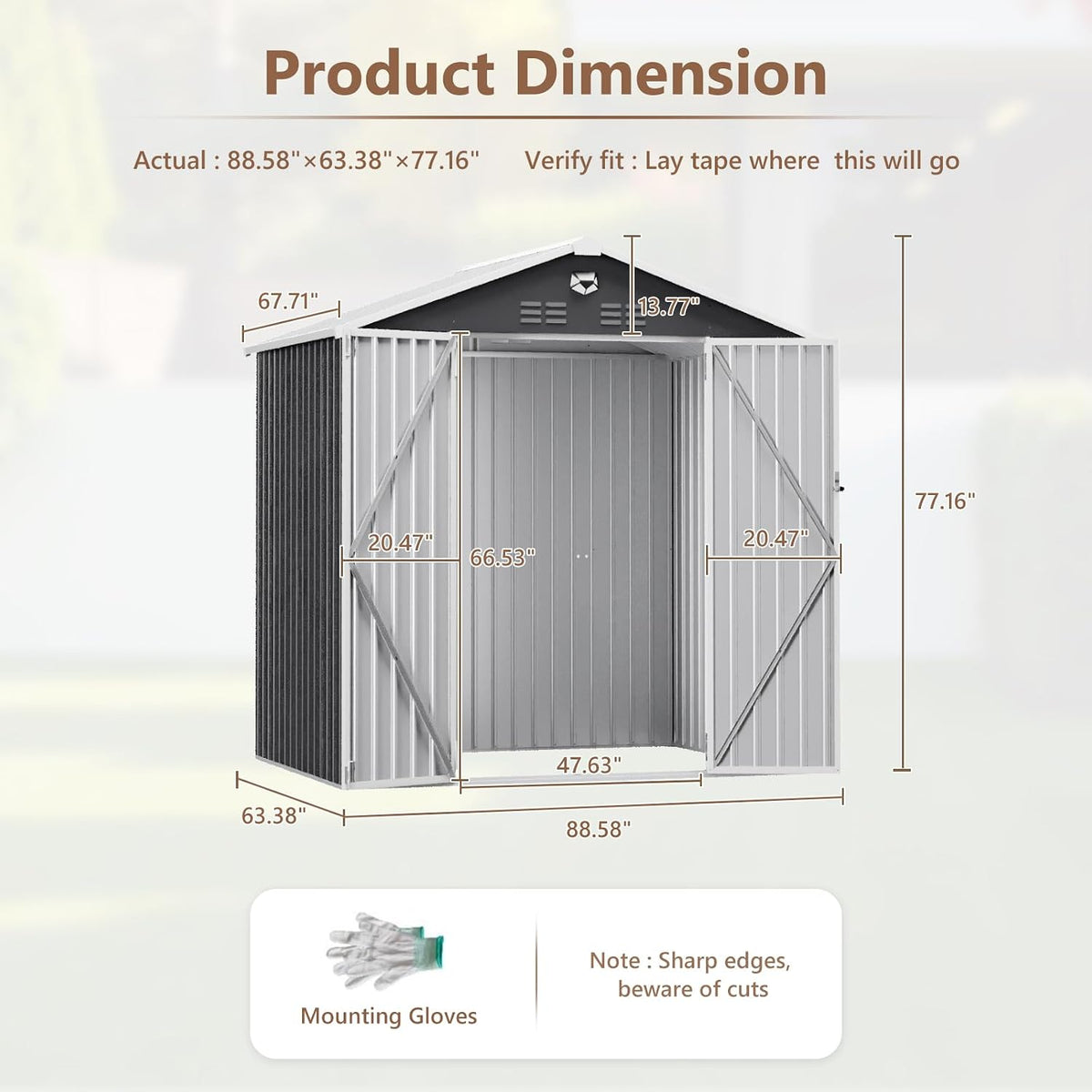 8X6 FT Outdoor Storage Shed, Metal Garden Shed, Storage Tool Sheds