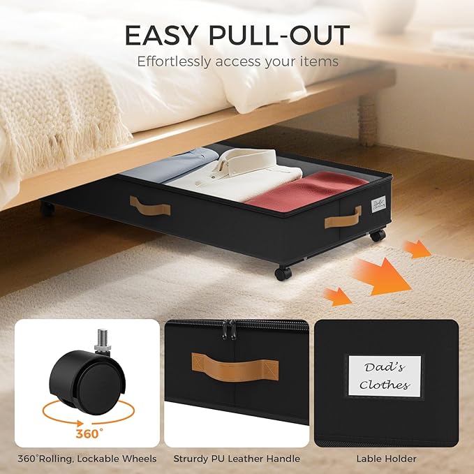 Under Bed Storage with Wheels 4-Pack, 75L XXL Under the Bed Storage Containers - Image 5