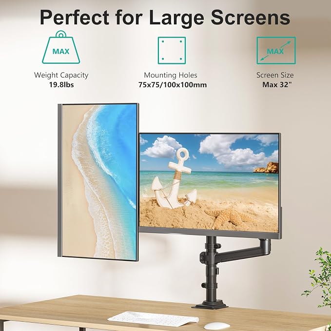WALI Dual Monitor Mount, 13-32 Inch Adjustable Spring Dual Monitor Arm - Image 4