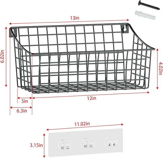 2 Pack Wall Hanging Baskets for Organizing, Large Metal Wire Basket - Image 4