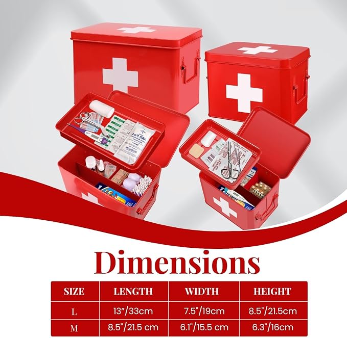 Flexzion First Aid Box Organizer Empty 13" Red Vintage First Aid Kit Tin Metal - Image 7