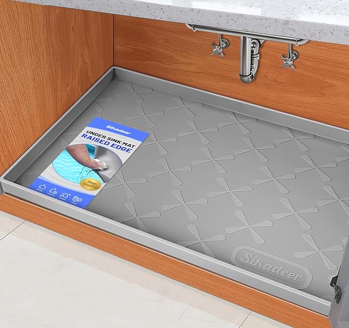 SIKADEER 34" x 22" Under Sink Mat Waterproof, Silicone Mat Kitchen Drawer Shelf by SIKADEER