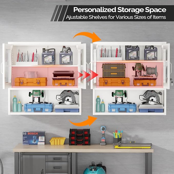 VINGLI Metal Wall Cabinet with Locking Glass Doors, Adjustable Shelf, Wall - Image 3
