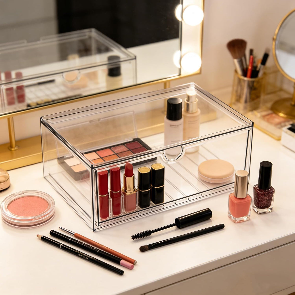 Prsildan Acrylic Makeup Organizer Stackable Clear Storage Drawers for