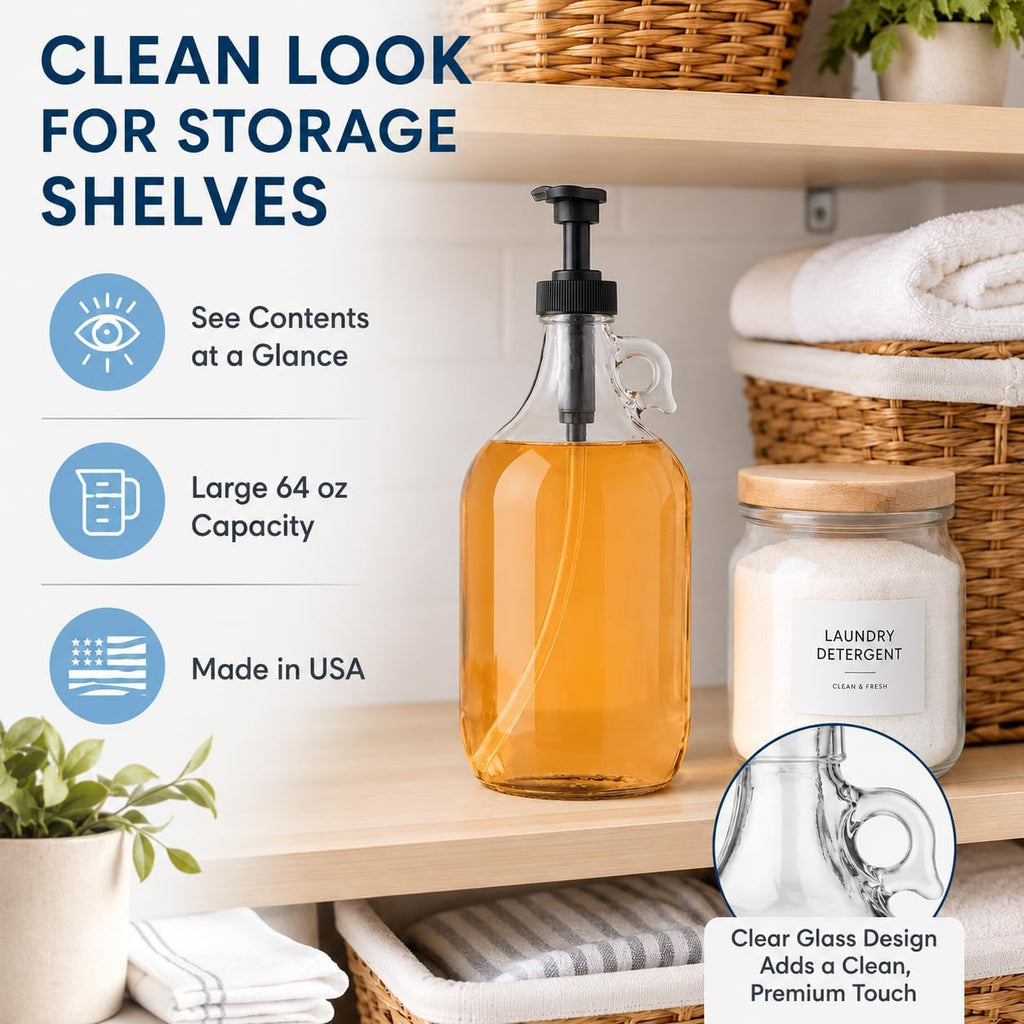 kitchentoolz Glass Laundry Detergent Dispenser with Black Pump, 64 oz