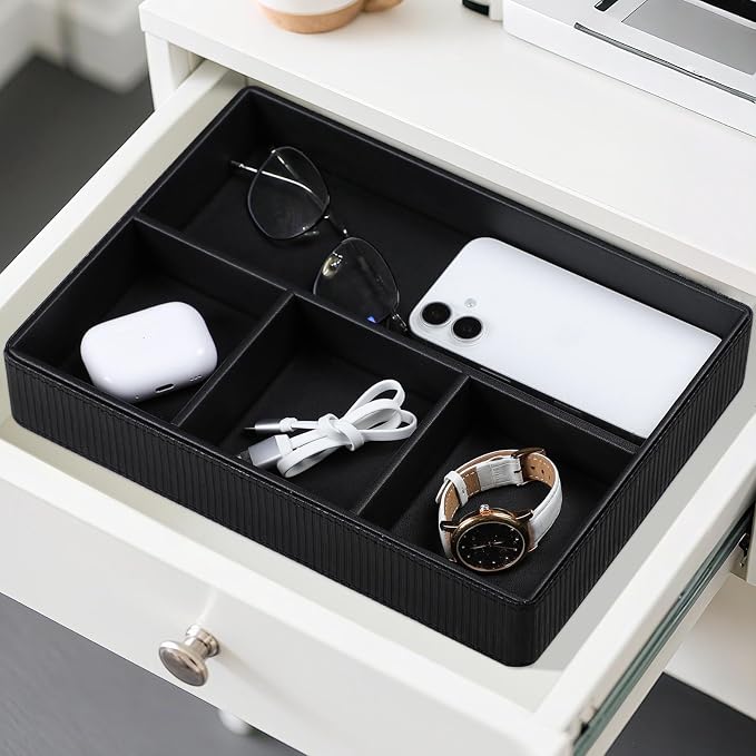 PU Leather Valet Tray, Decorative Trinket Vanity Desk Drawer Organizer Tray - Image 5