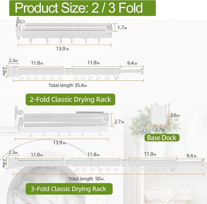 Foldable Clothes Drying Rack, 2 Fold Laundry Drying Rack Wall Mount, Folding & - Image 2
