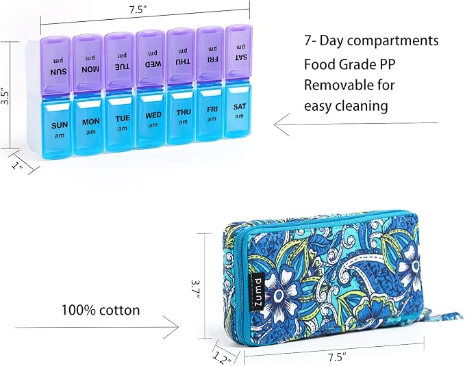 Weekly 7 Day Pill Organizer Case 2 Times a Day, Large Portable Pill Box 7 Day - Image 2