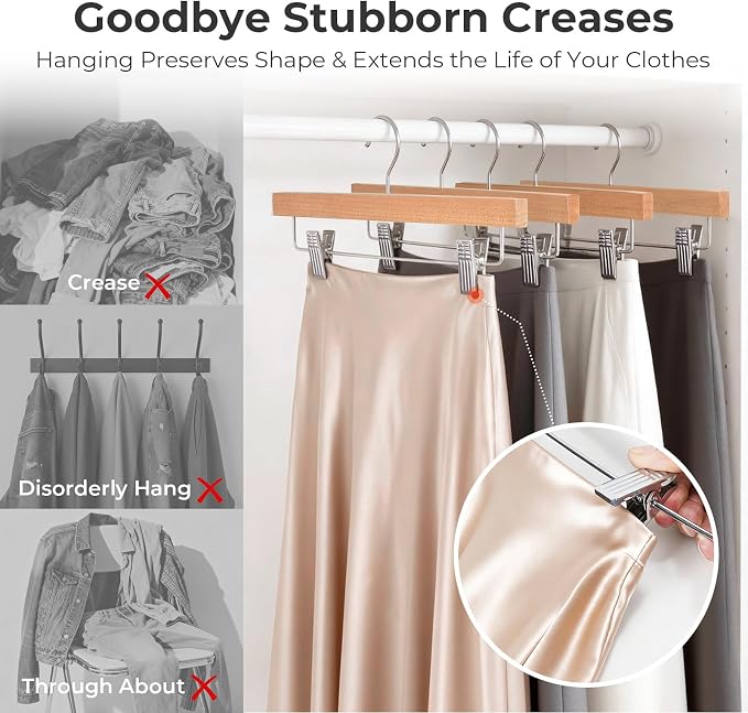 HOUSE DAY Premium Wooden Pants Hangers 100 Pack, Solid Lotus Wood Skirt Hangers - Image 4