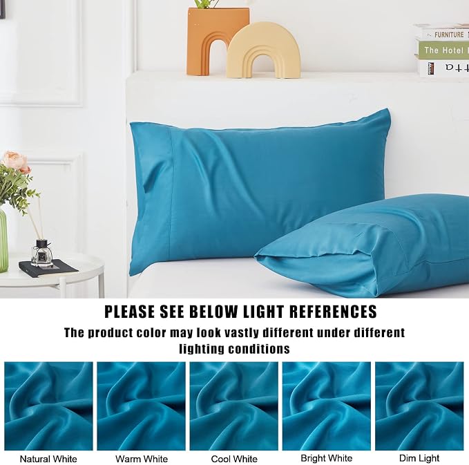 TELUS Blue Pillow Cases Queen Size 2 Pack, Bamboo Rayon Cooling Pillowcases - Image 7