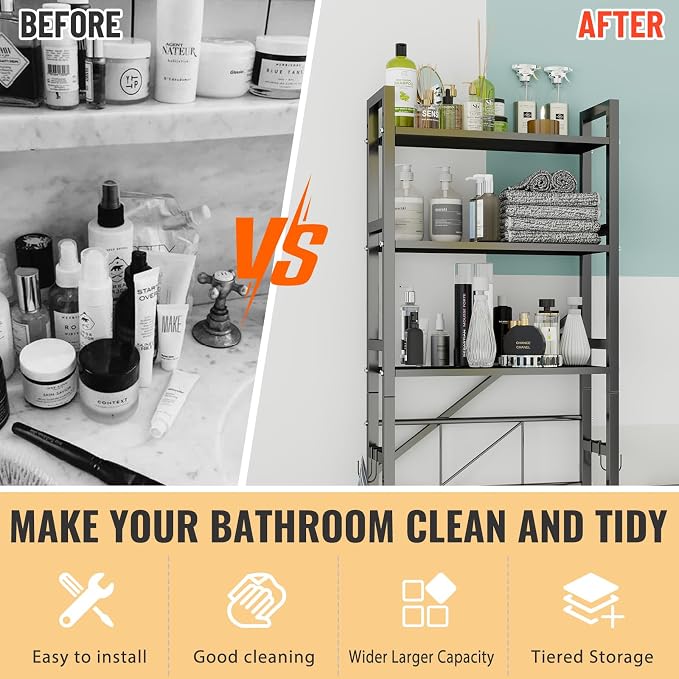 Over The Toilet Storage Cabinet, Metal 3 Tier Bathroom Organizer Shelf - Image 5
