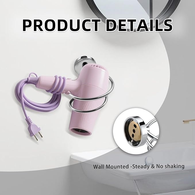 Bathroom Hair Dryer Holder Hair Care Tools Holder Wall Mount Chrome Finished - Image 4