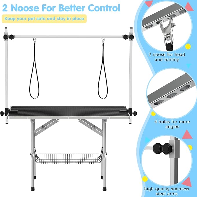 Lyromix 42''Large Dog Grooming Table, Adjustable Cat Drying Desktop - Image 2