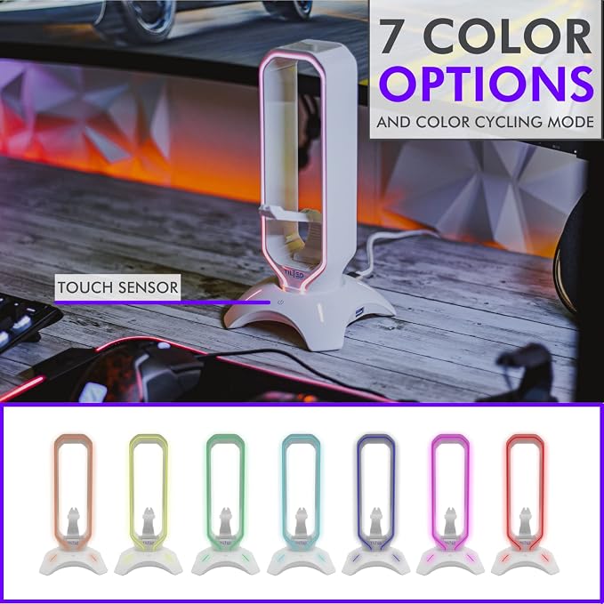 Tilted Nation Gaming Headphone Stand | RGB Headset Stand White | Headset Holder - Image 4