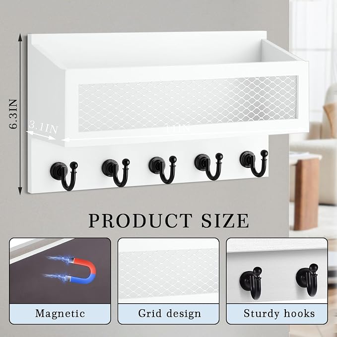 Magnetic Mail and Key Holder for Wall Fridge Wooden Mail Organizer - Image 2