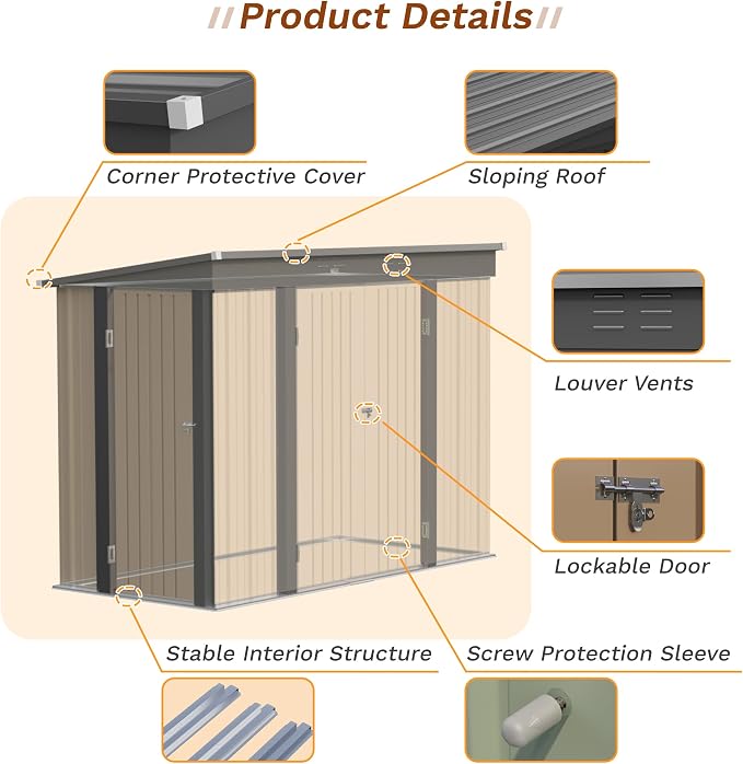 Greesum 8x4FT Outdoor Storage Shed, Metal Shed - Image 4