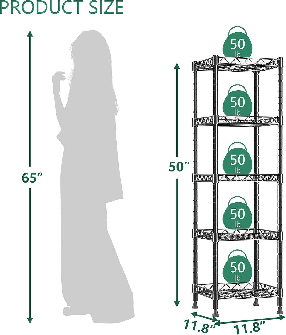 GIOTORENT 5 Tier Standing Shelving Metal Units, Adjustable Height Wire