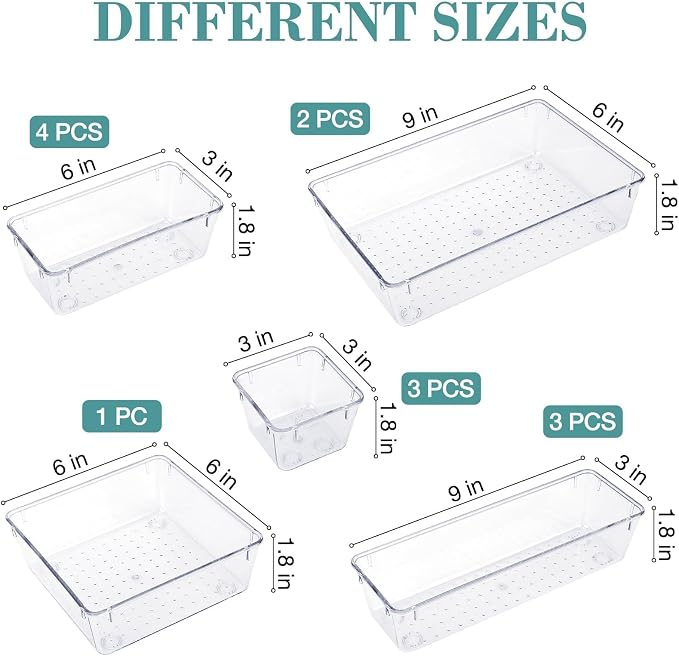 13 PCS Drawer Organizer Set, 5 Varied Size Bathroom and kitchen Drawer cabinet - Image 2