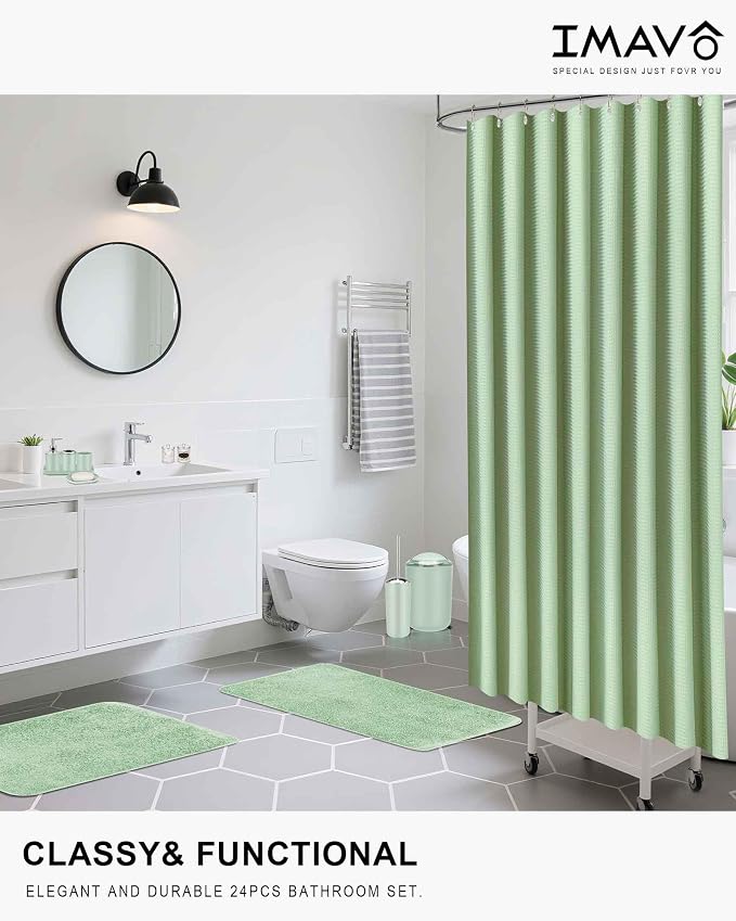 IMAVO Green Bathroom Accessories, Non Slip Super Absorbent Rugs and Waterproof - Image 2