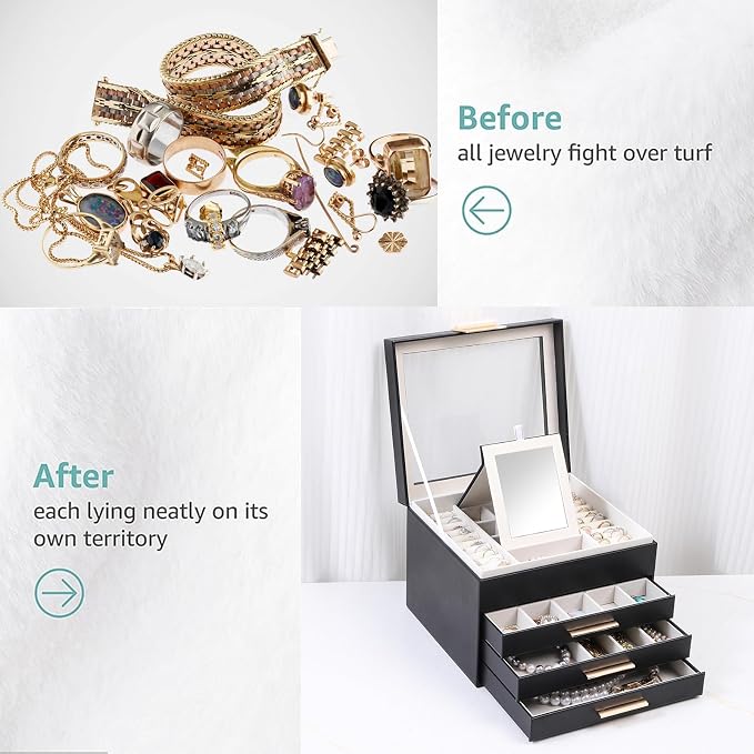 BOOVO Clear Lid Jewelry Box, 4 Layers Jewelry Organizer Large Jewelry Storage - Image 7
