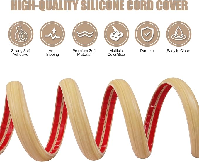 Floor Cord Cover Self Adhesive Cord Hider, 10FT Cable Management, Extension - Image 3