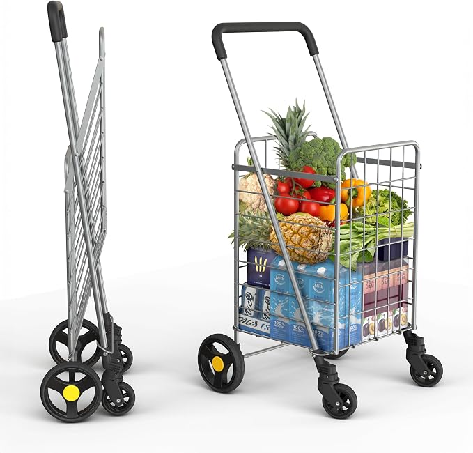 Shopping Cart w/Waterproof Basket Liner & 360° Swivel Wheels | Foldable by OurModernSpace